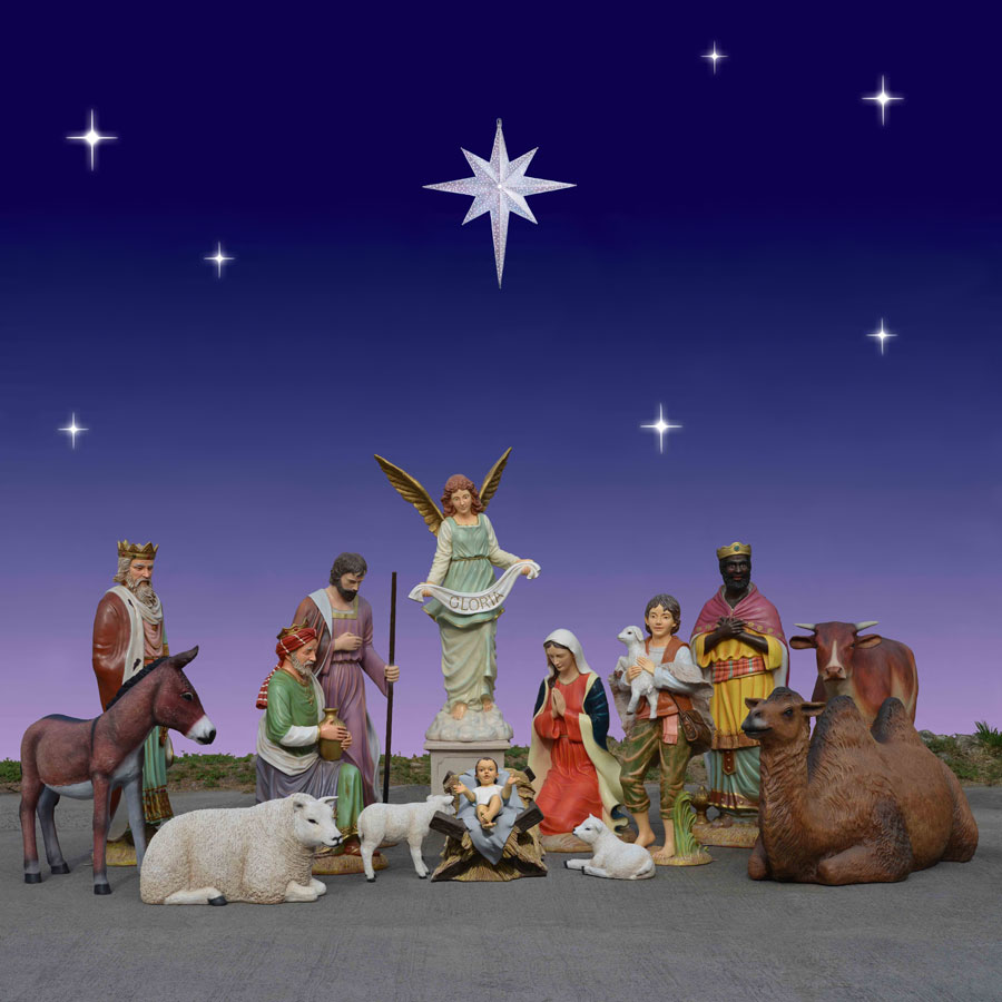Large Nativity set with shepherds and magi