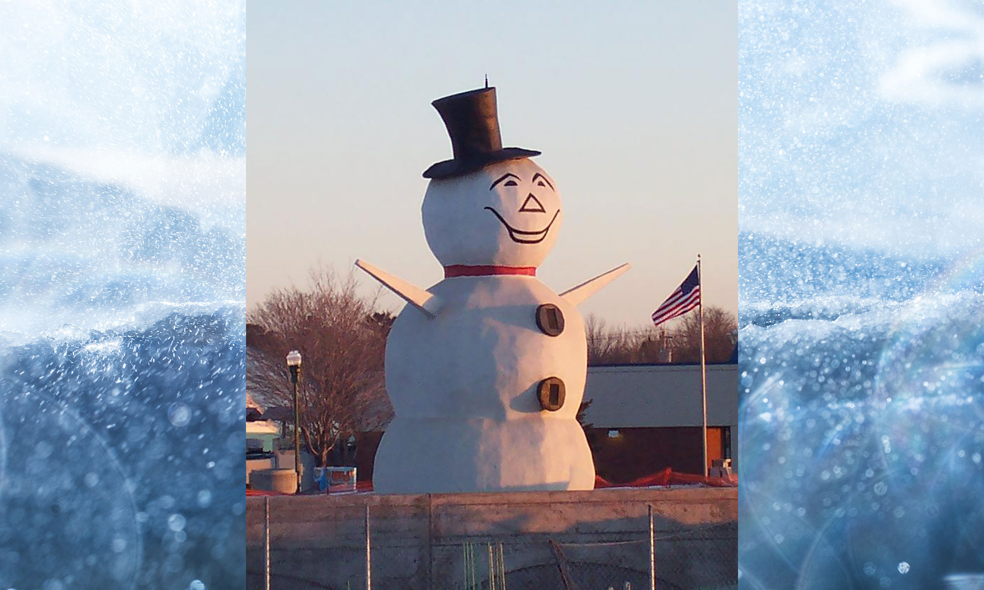 Giant snowman in parking lot